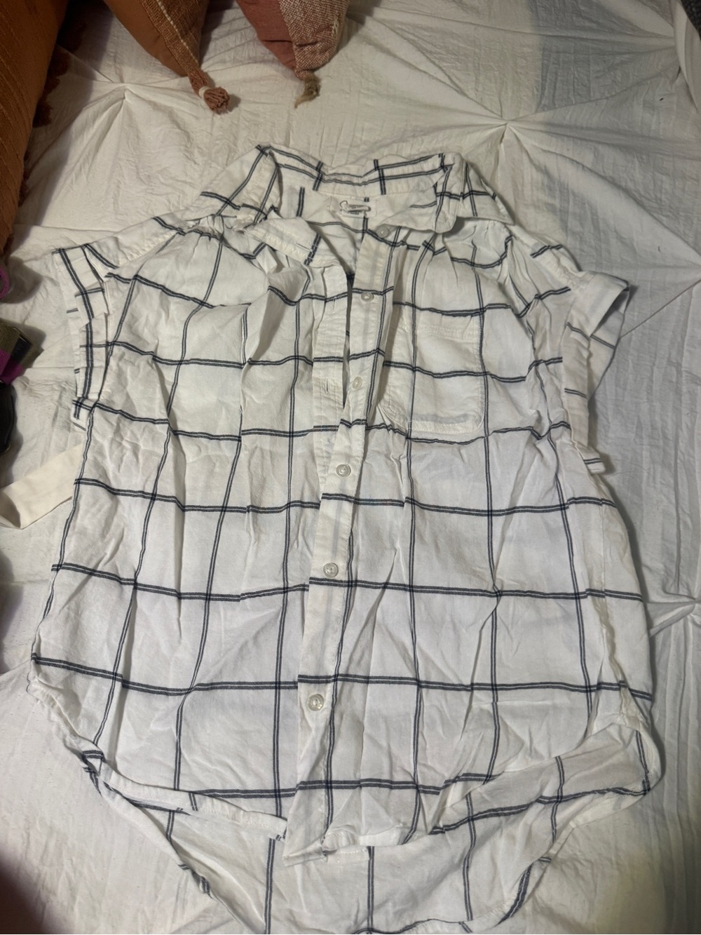 Joules White Shirt with Navy Windowpane Plaid